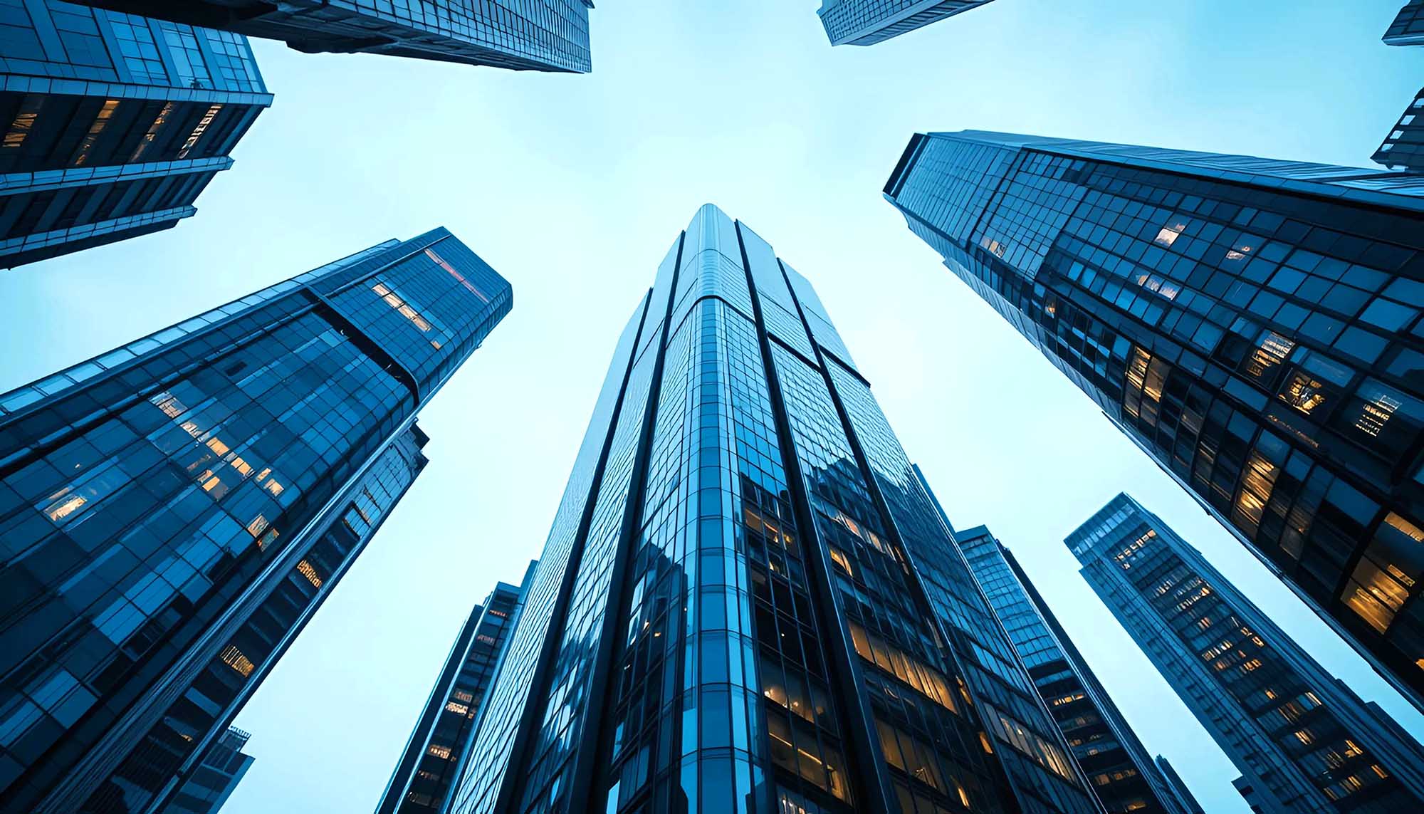 Modern business office stunning Low angle view of modern skyscra